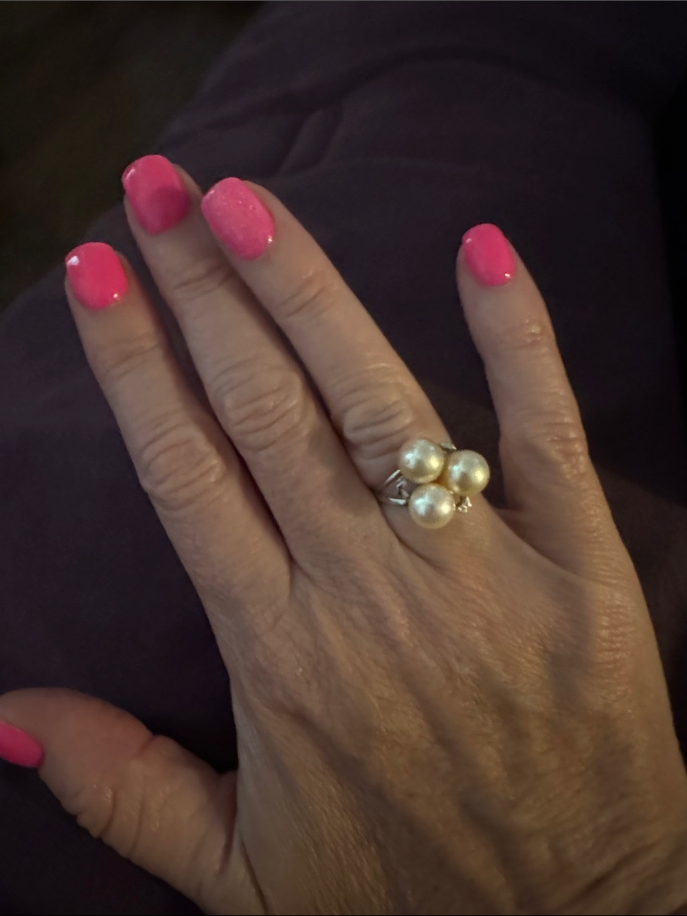 Elegant Triple Pearl Cluster Ring - White Pearls